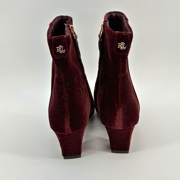 Lauren Ralph Lauren Willa Velvet Bootie Ankle Boots Zipper Burgundy Size 6 NEW - Picture 10 of 13